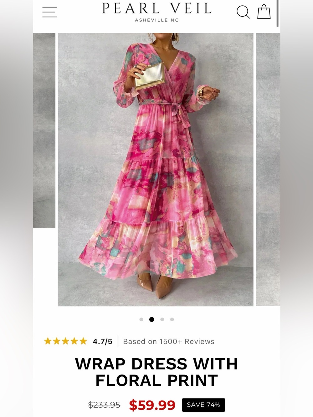 Pink Watercolor Wrap Maxi Dress with Tie Waist